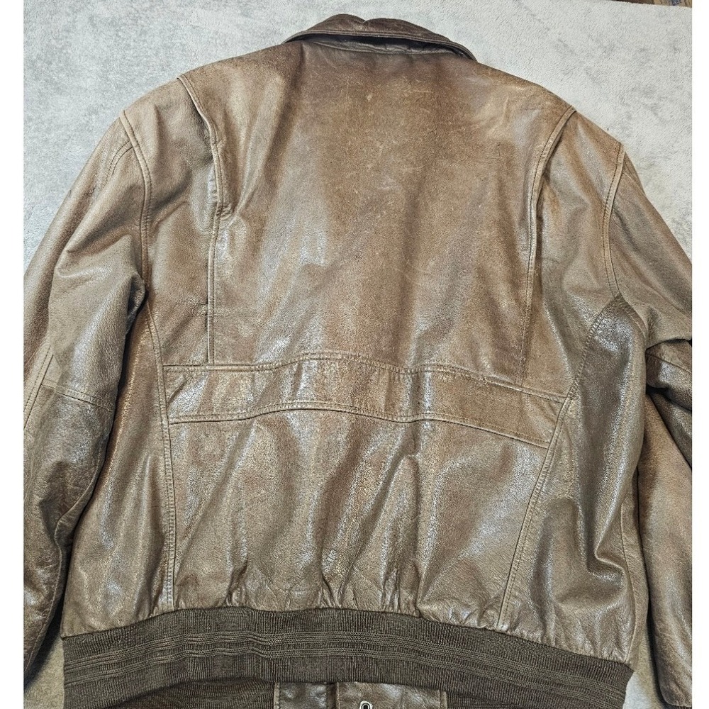 Roundtree & Yorke Mens Brown Leather Bomber Jacket Aviator Map Lining Large - Picture 9 of 9